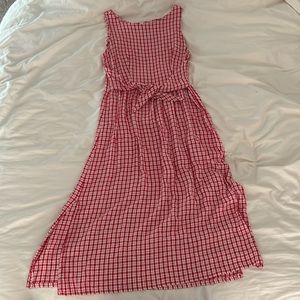 K.C. SPENCER Red and White Plaid Dress with slits on the bottom